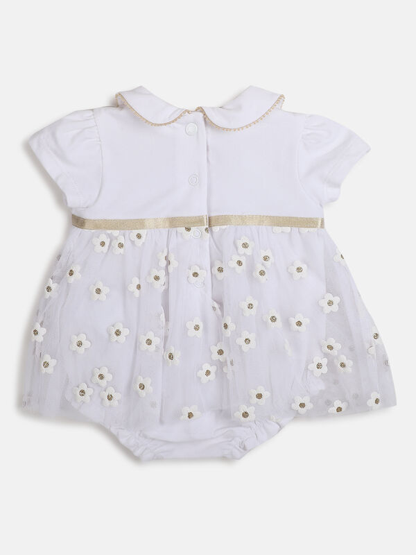 Girls White Short Sleeve Knitted Romper image number null
